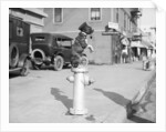 Dog Seated on Fire Hydrant by Anonymous