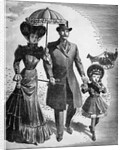 Woodcut; Fashionable Family On A Walk by Anonymous
