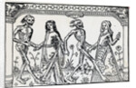 Women Dancing With Skeletons; Woodcut by Anonymous