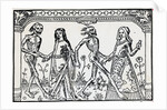 Women Dancing With Skeletons; Woodcut by Anonymous