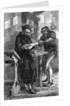 Print of William Caxton at His Printing Press by Anonymous