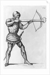 Engraving of a Knight Aiming a Crossbow by L. Massard