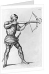 Engraving of a Knight Aiming a Crossbow by L. Massard