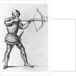 Engraving of a Knight Aiming a Crossbow by L. Massard