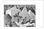 Illustration of Men Quarrying in Canyon by Anonymous