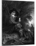 Engraving of Izaak Walton with Fishing Gear by Anonymous