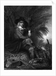Engraving of Izaak Walton with Fishing Gear by Anonymous
