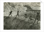 Illustration of Hawaiian Natives Surfing On High Wave by Anonymous