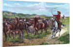 Engraving of Cowboys & Cattle by Frederick Remington