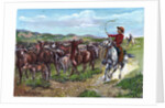 Engraving of Cowboys & Cattle by Frederick Remington
