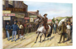 Man On Horseback In 1880S Midwest Town by Anonymous