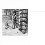 Man Working On Log Cabin Full Length by Anonymous