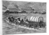 Covered Wagon Approaching Log Cabins by Anonymous
