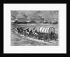 Covered Wagon Approaching Log Cabins by Anonymous