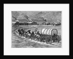 Covered Wagon Approaching Log Cabins by Anonymous