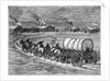 Covered Wagon Approaching Log Cabins by Anonymous
