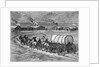 Covered Wagon Approaching Log Cabins by Anonymous