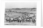 Illustration of Oregon Trail Wagon Caravan by Anonymous