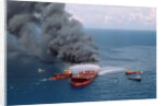 Fireboats Spraying Burning Mega Borg Tanker by Anonymous