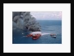 Fireboats Spraying Burning Mega Borg Tanker by Anonymous