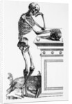 Print of a Skeleton Contemplating a Skull by Anonymous