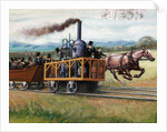 Illustration of a Race Between a Locomotive and a Horse-Drawn Car by Anonymous