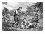 Farmer With Pitchfork Watches Family by Anonymous