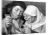 Painting of a Peasant Couple Looking at a Mirror by Jan Massys