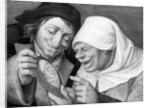 Painting of a Peasant Couple Looking at a Mirror by Jan Massys