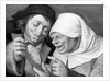 Painting of a Peasant Couple Looking at a Mirror by Jan Massys