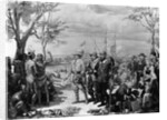 Painting of Native Americans Greeting Swedish Settlers by Christian Von Schneidau