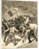 Illustration of Striking Conductors and Drivers Overturning a Trolley Car by Anonymous