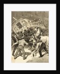 Illustration of Striking Conductors and Drivers Overturning a Trolley Car by Anonymous
