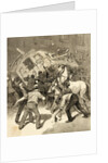 Illustration of Striking Conductors and Drivers Overturning a Trolley Car by Anonymous