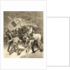 Illustration of Striking Conductors and Drivers Overturning a Trolley Car by Anonymous