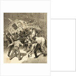 Illustration of Striking Conductors and Drivers Overturning a Trolley Car by Anonymous