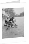 Man Puts Ice Skates On Woman At Rink by Anonymous