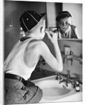 Boy Shaving at Mirror by Anonymous