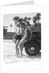 Women in Bathing Suits Leaning Against Car by Anonymous