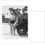 Women in Bathing Suits Leaning Against Car by Anonymous