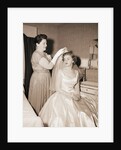 Mother Putting Bridal Veil on Daughter by Anonymous
