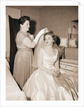 Mother Putting Bridal Veil on Daughter by Anonymous