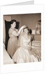 Mother Putting Bridal Veil on Daughter by Anonymous