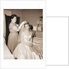 Mother Putting Bridal Veil on Daughter by Anonymous