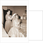 Mother Putting Bridal Veil on Daughter by Anonymous