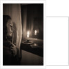 Woman at Window with Candle by Anonymous