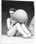 Woman in Bathing Suit Holding Beach Ball by Anonymous
