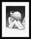 Woman in Bathing Suit Holding Beach Ball by Anonymous