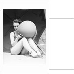 Woman in Bathing Suit Holding Beach Ball by Anonymous