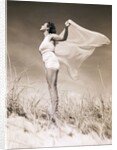 Woman in Swimsuit Holding Scarf by Anonymous